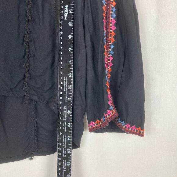 Billabong Peasant Tunic Top Black S / P Embroidery Bell Sleeve Boho Baja Folk - Picture 12 of 12